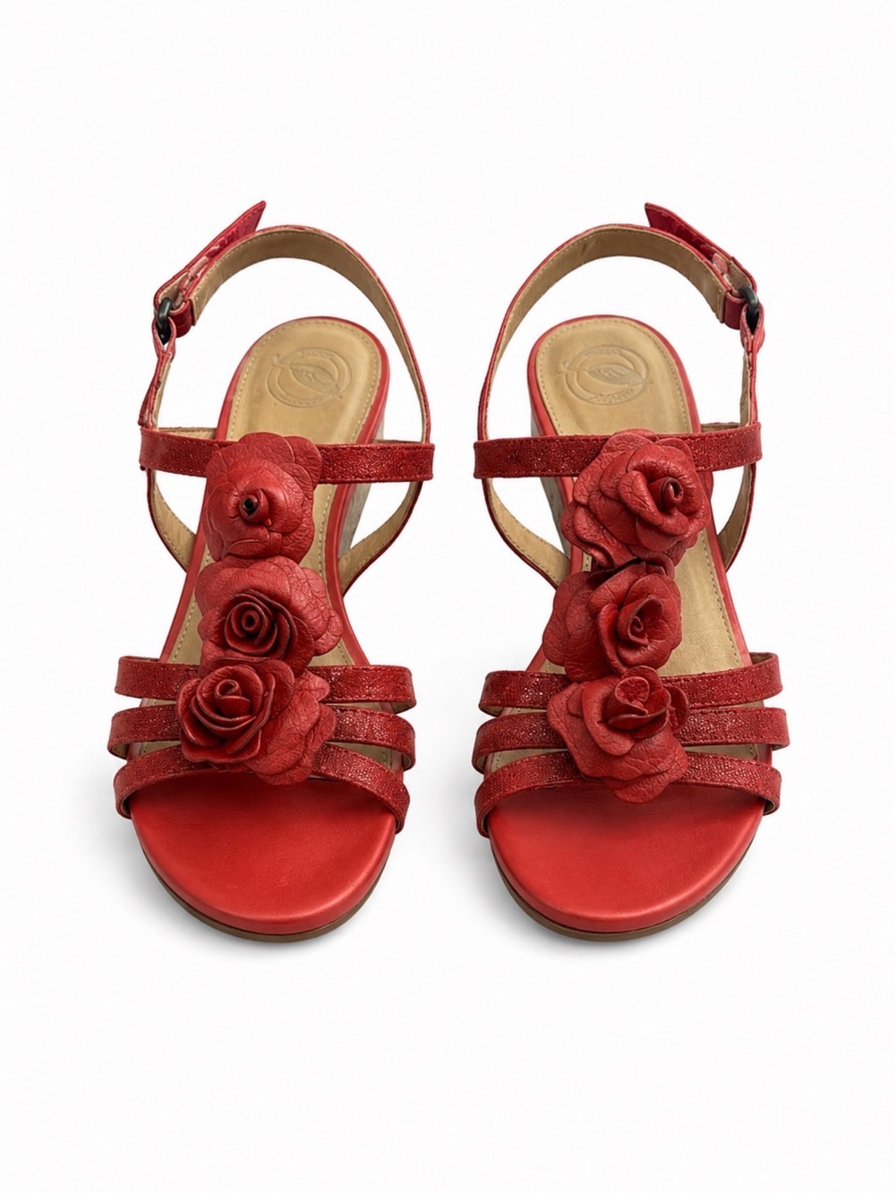 Nurture Verbena Red Leather Floral Wedge Sandals Womens Size 8M - Picture 2 of 10